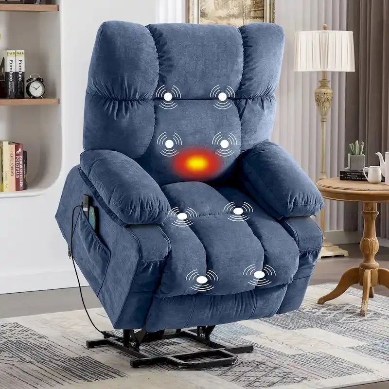 Power Lift Recliner with Heat, Massage, USB Charging – Blue