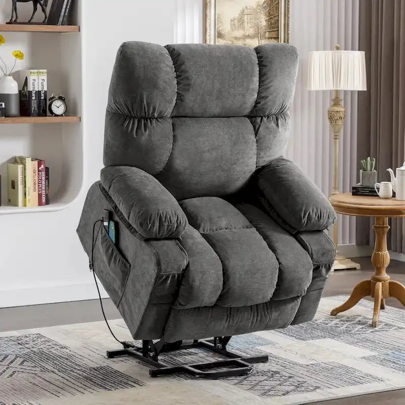 Power Lift Recliner with Heat, Massage, USB Charging – Blue