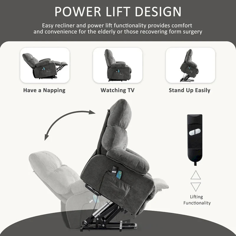 Power Lift Recliner with Heat, Massage, USB Charging – Blue