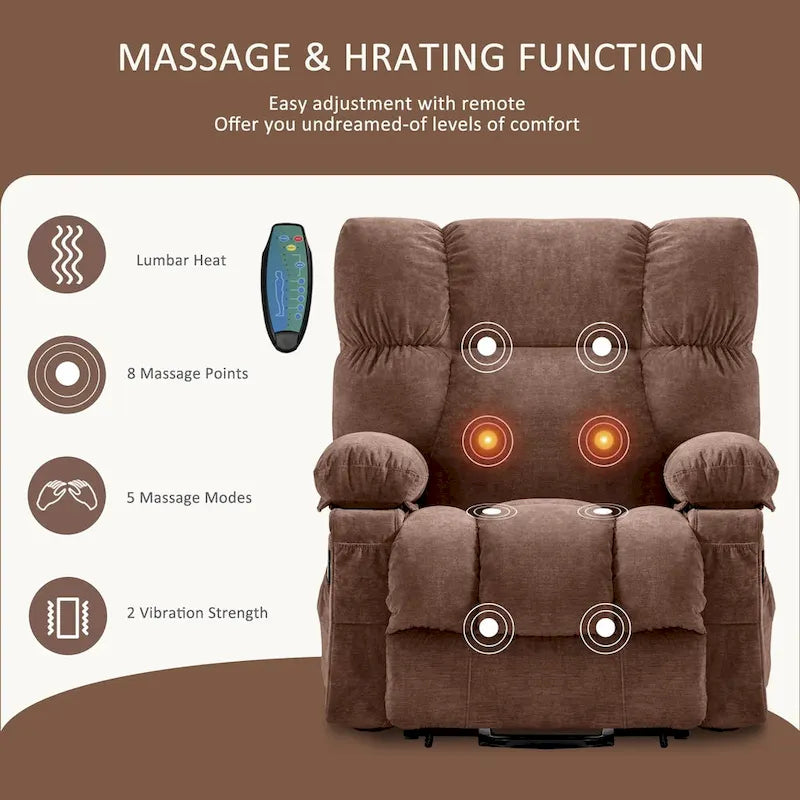 Power Lift Recliner with Heat, Massage, USB Charging – Blue