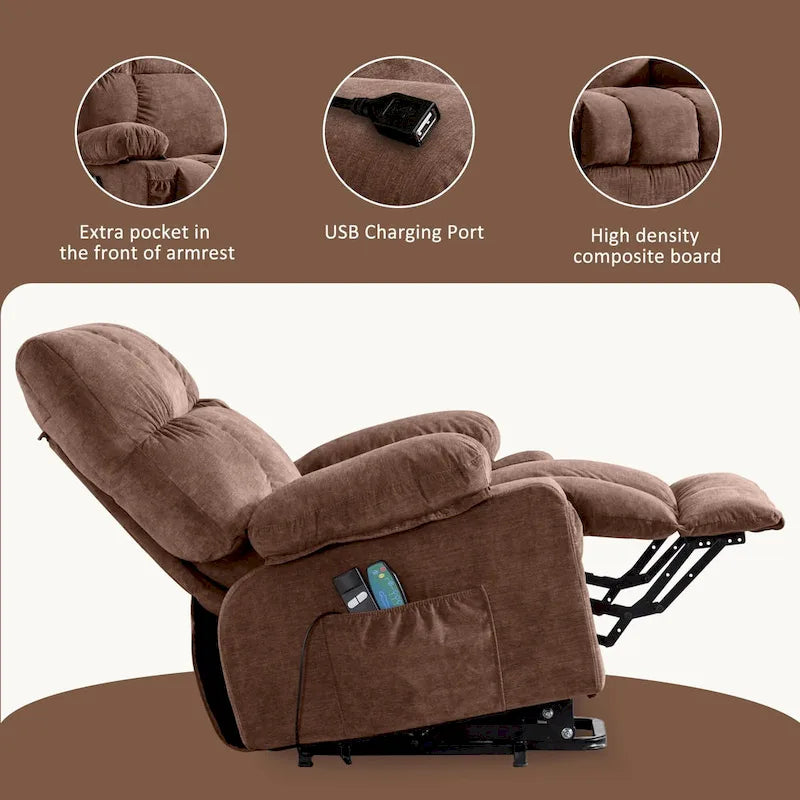 Power Lift Recliner with Heat, Massage, USB Charging – Blue