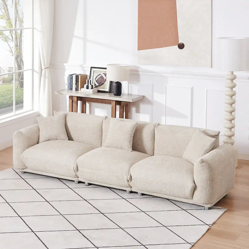 111 Oversized 3-Seater Sofa with Metal Legs – Black Sherpa