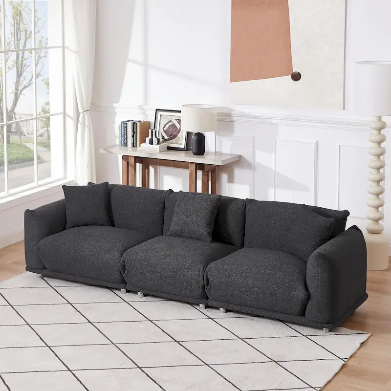 111 Oversized 3-Seater Sofa with Metal Legs – Black Sherpa