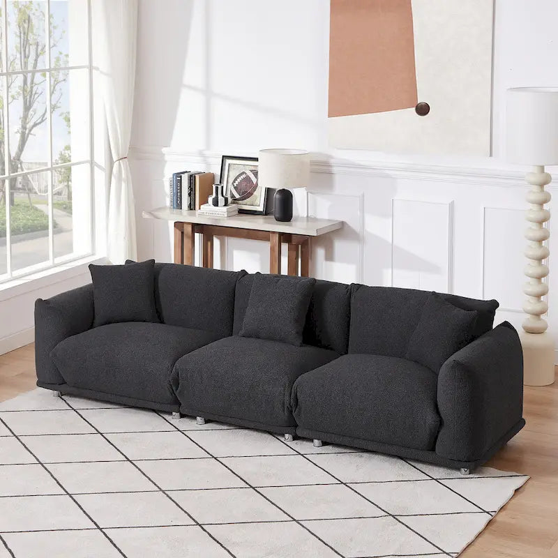 111 Oversized 3-Seater Sofa with Metal Legs – Black Sherpa