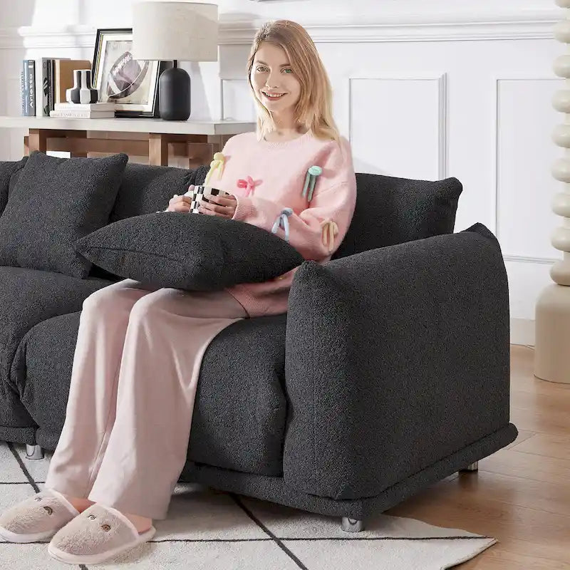 111 Oversized 3-Seater Sofa with Metal Legs – Black Sherpa