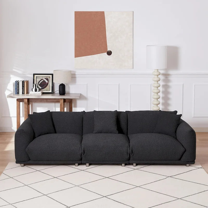 111 Oversized 3-Seater Sofa with Metal Legs – Black Sherpa
