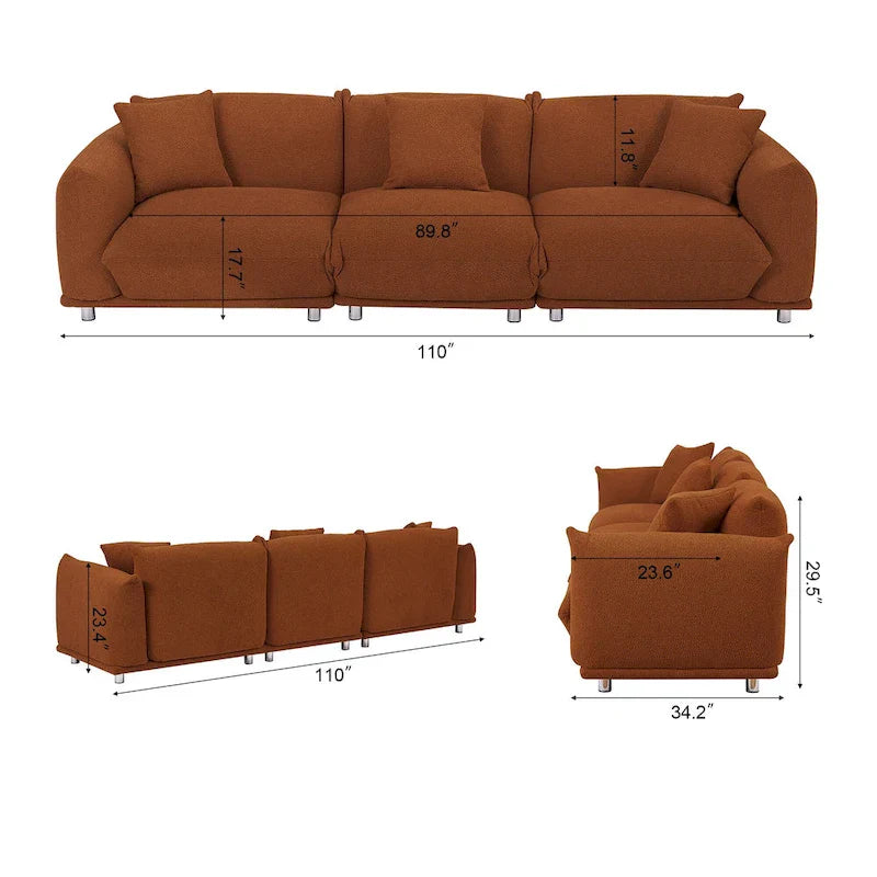 111 Oversized 3-Seater Sofa with Metal Legs – Black Sherpa