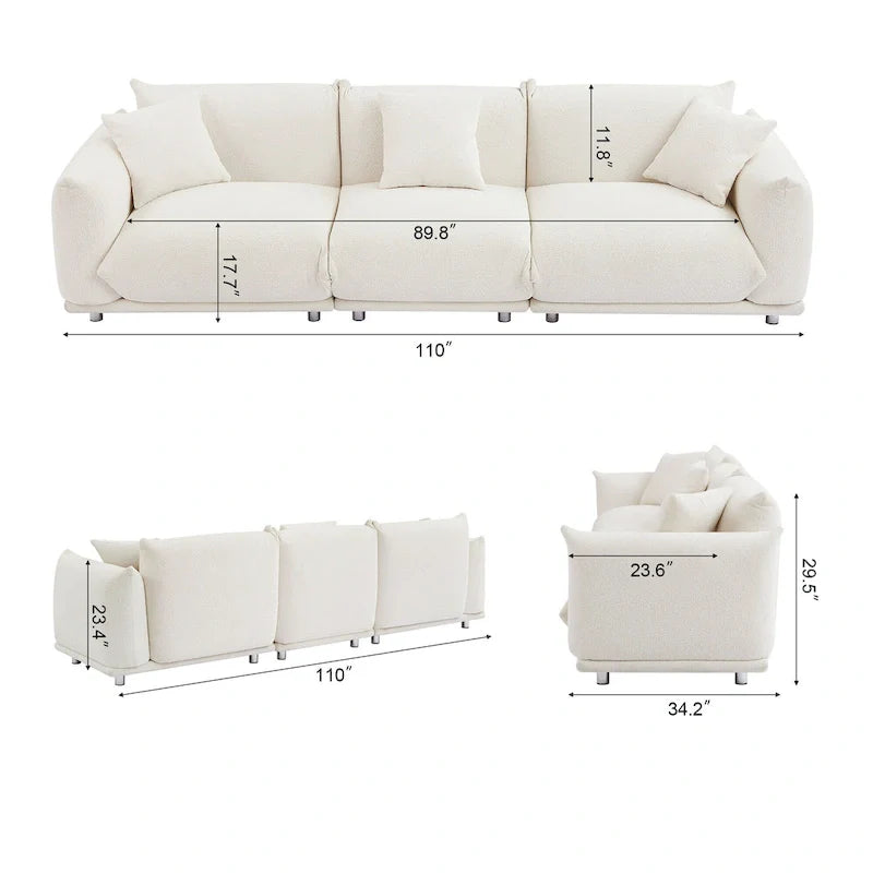111 Oversized 3-Seater Sofa with Metal Legs – Black Sherpa
