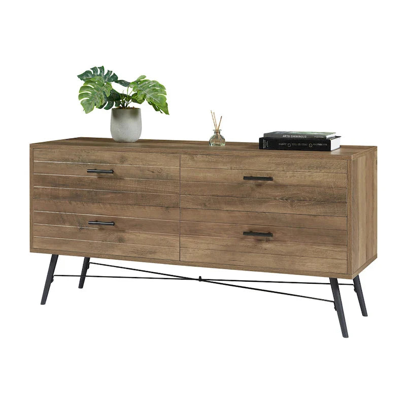4-Drawer Horizontal Dresser in Rustic Walnut Finish