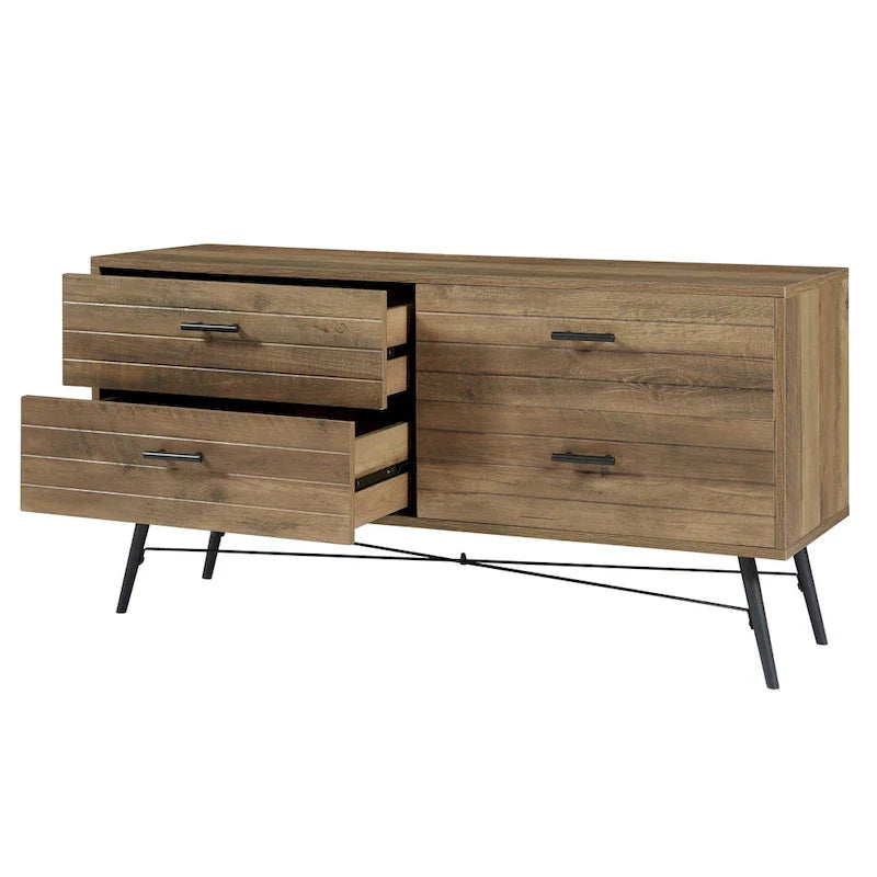 4-Drawer Horizontal Dresser in Rustic Walnut Finish