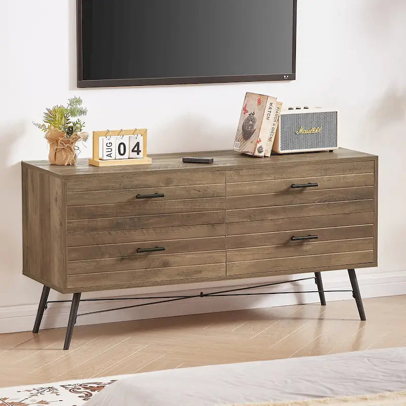 4-Drawer Horizontal Dresser in Rustic Walnut Finish