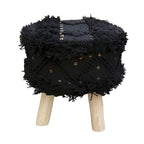 Boho Fabric Stool with Eucalyptus Wood Base