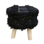 Boho Fabric Stool with Eucalyptus Wood Base