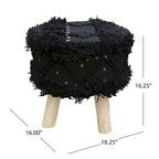 Boho Fabric Stool with Eucalyptus Wood Base