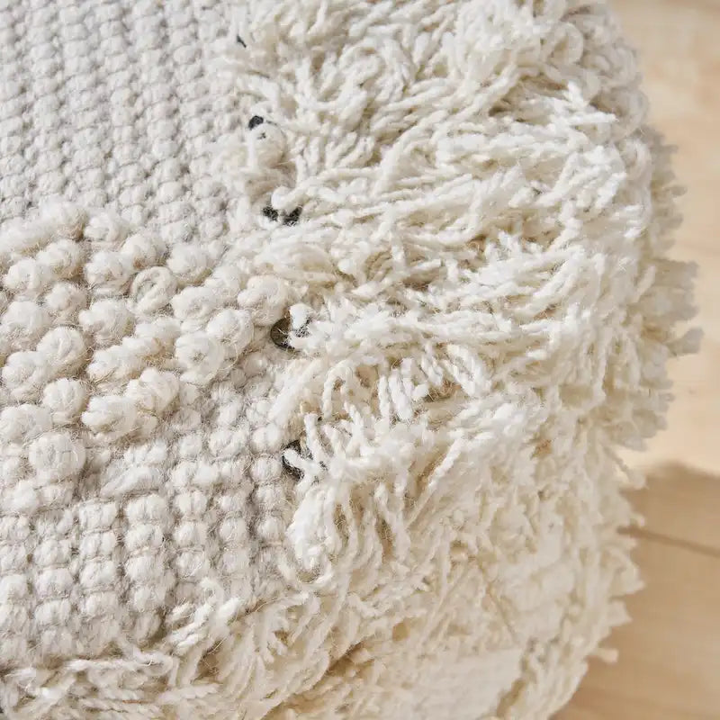 Boho Fabric Stool with Eucalyptus Wood Base