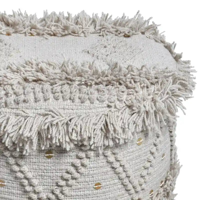 Boho Fabric Stool with Eucalyptus Wood Base