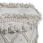 Boho Fabric Stool with Eucalyptus Wood Base