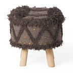 Boho Fabric Stool with Eucalyptus Wood Base