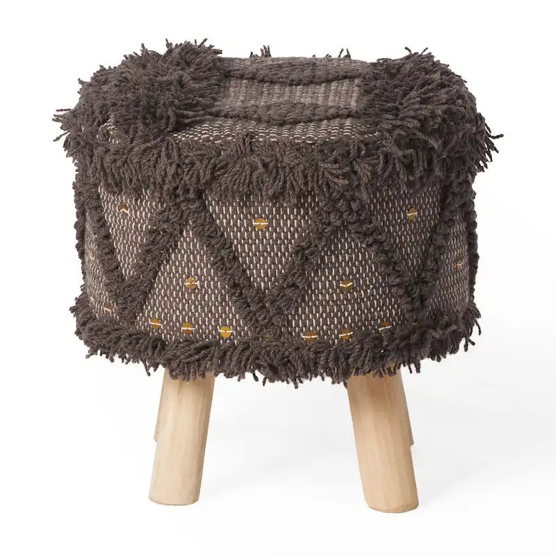 Boho Fabric Stool with Eucalyptus Wood Base