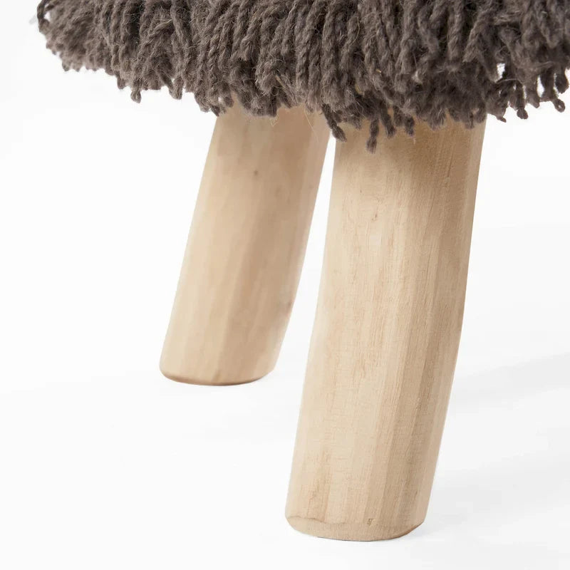 Boho Fabric Stool with Eucalyptus Wood Base