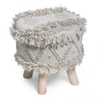 Boho Fabric Stool with Eucalyptus Wood Base