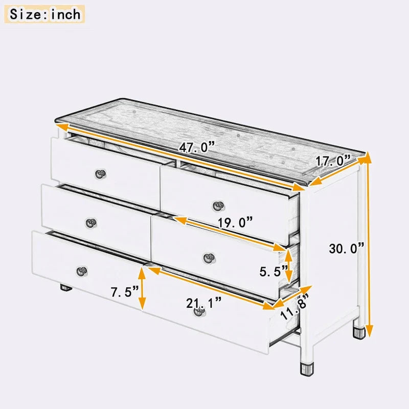 6-Drawer Storage Dresser with Weathered Finish