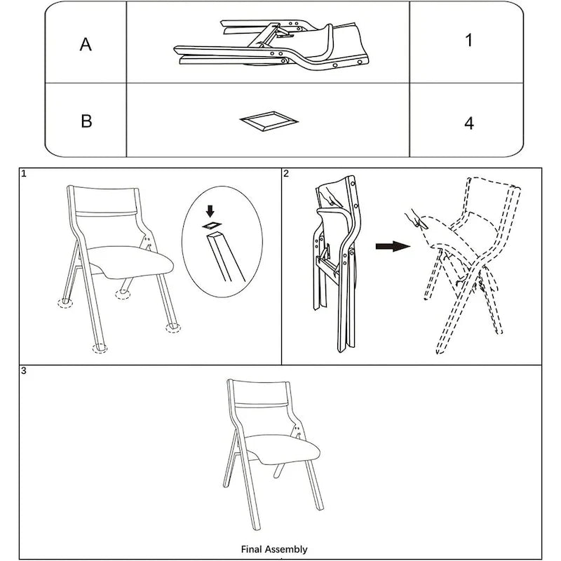 Foldable Dining Chairs with Padded Seats Set of 2, Beige