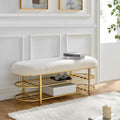 Faux Shearling Upholstered Bench with 2-Shelf Storage