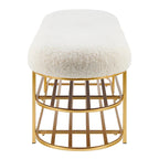 Faux Shearling Upholstered Bench with 2-Shelf Storage