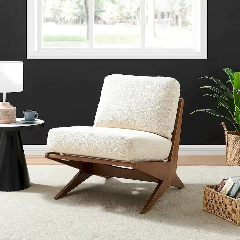 Mid-Century Style Accent Chair – Engineered Wood Frame + Polyester Fabric
