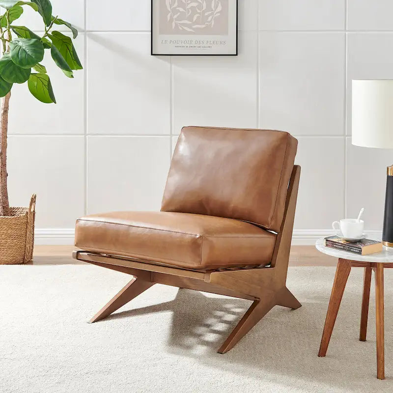Mid-Century Style Accent Chair – Engineered Wood Frame + Polyester Fabric