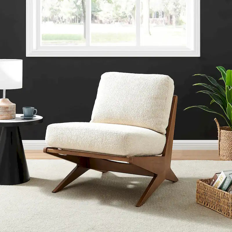 Mid-Century Style Accent Chair – Engineered Wood Frame + Polyester Fabric