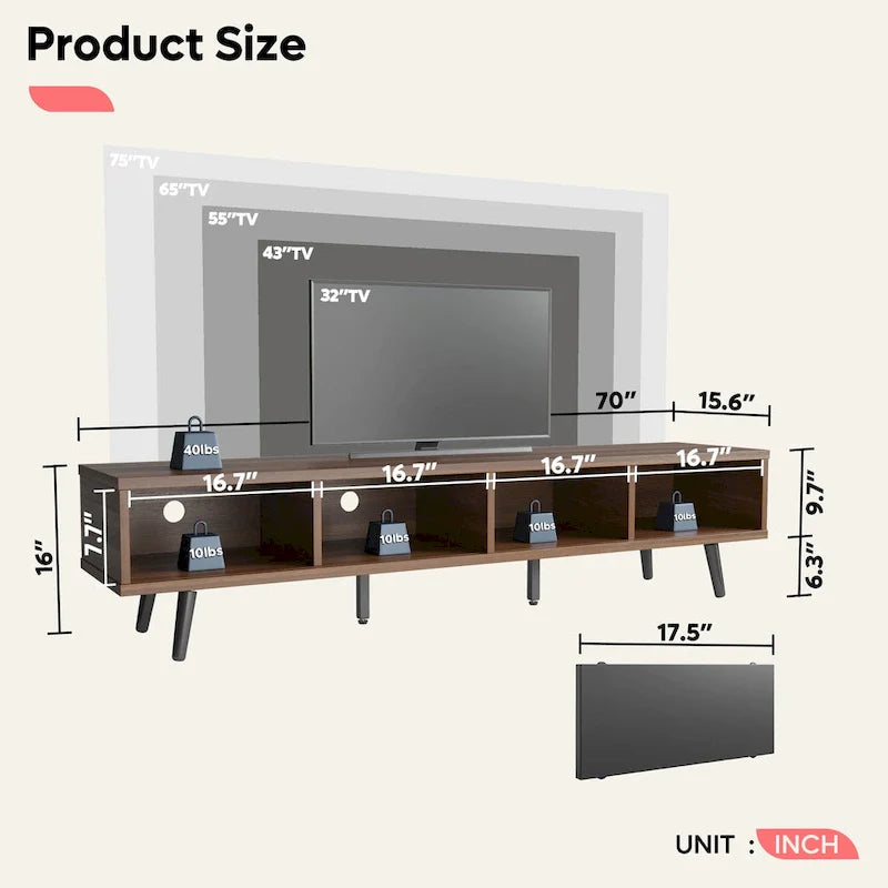 TV Stand for TVs up to 75 – Mid-Century Entertainment Center Console, 70 Inches
