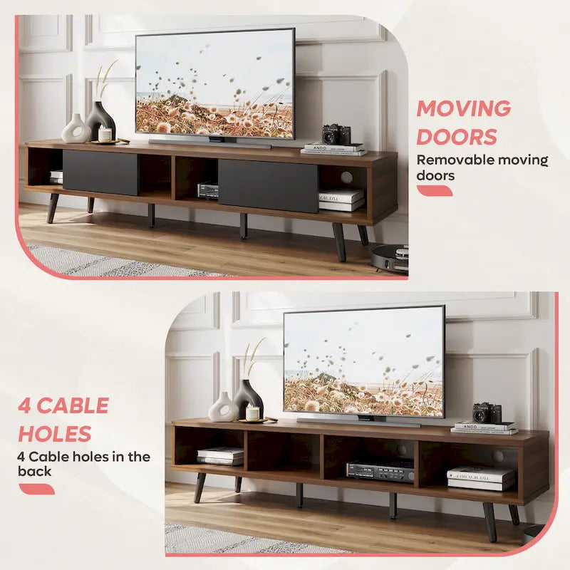 TV Stand for TVs up to 75 – Mid-Century Entertainment Center Console, 70 Inches