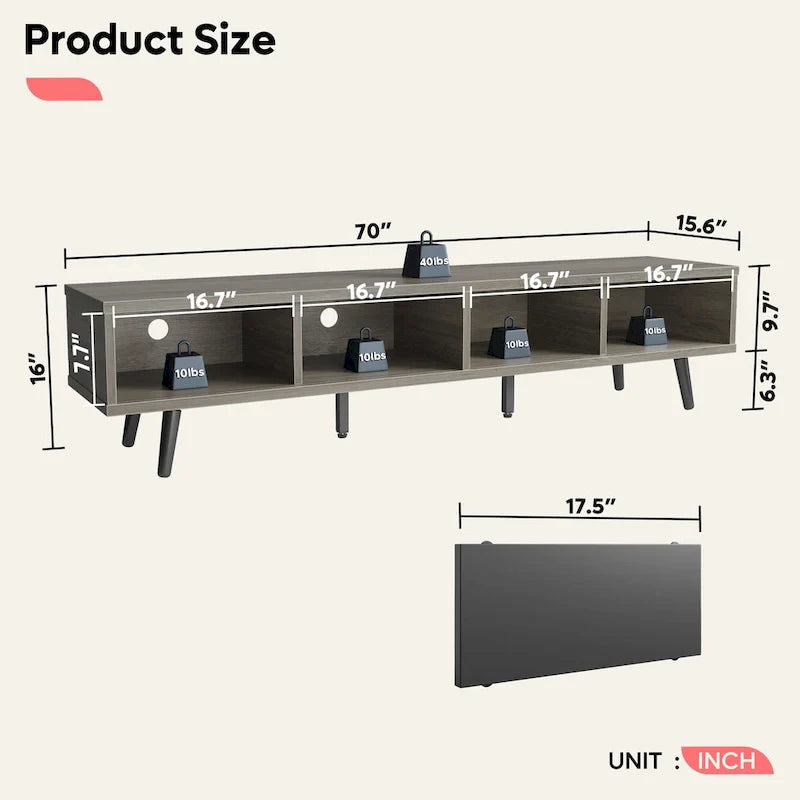 TV Stand for TVs up to 75 – Mid-Century Entertainment Center Console, 70 Inches