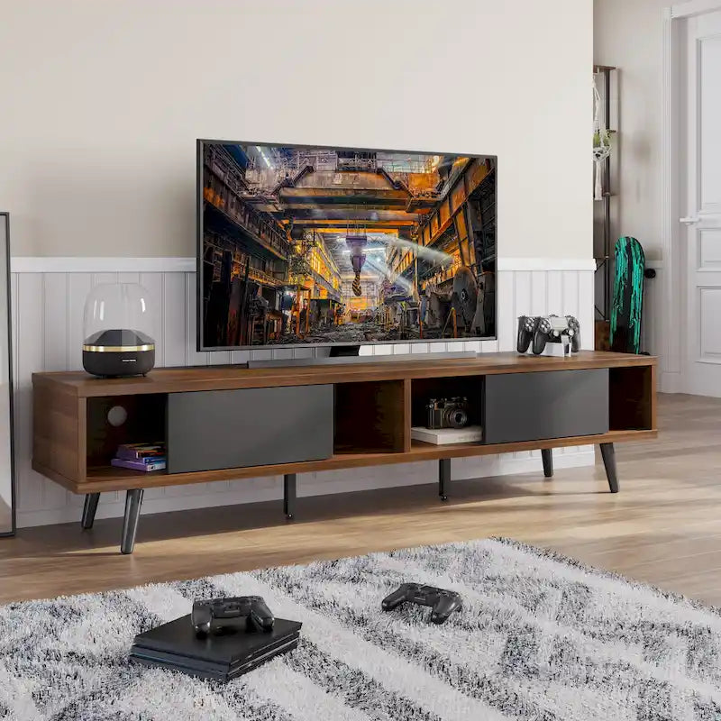 TV Stand for TVs up to 75 – Mid-Century Entertainment Center Console, 70 Inches