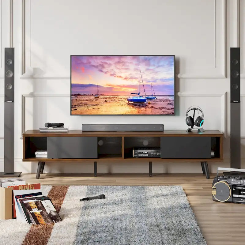 TV Stand for TVs up to 75 – Mid-Century Entertainment Center Console, 70 Inches