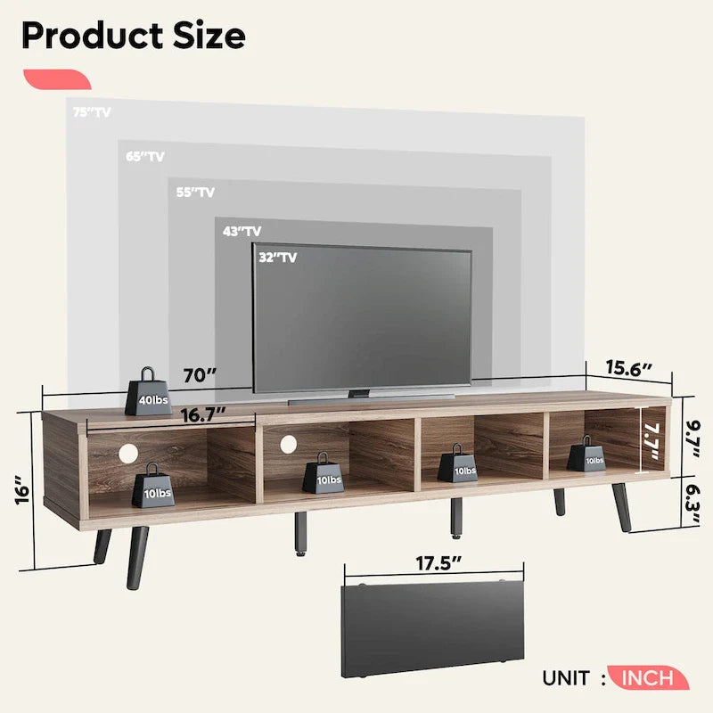 TV Stand for TVs up to 75 – Mid-Century Entertainment Center Console, 70 Inches