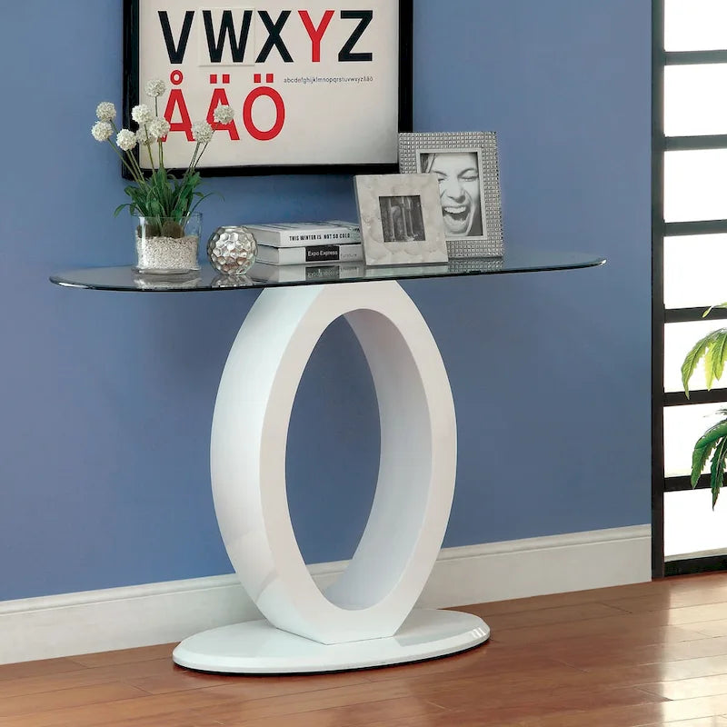 Modern 47-Inch Sofa Table with O-Shaped Base and Tempered Glass Top