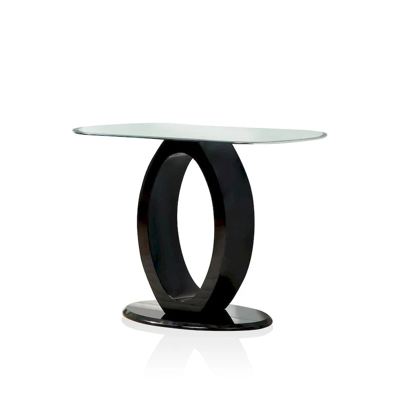 Modern 47-Inch Sofa Table with O-Shaped Base and Tempered Glass Top