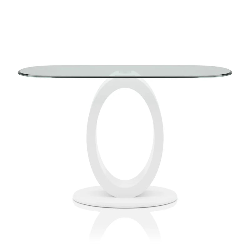 Modern 47-Inch Sofa Table with O-Shaped Base and Tempered Glass Top