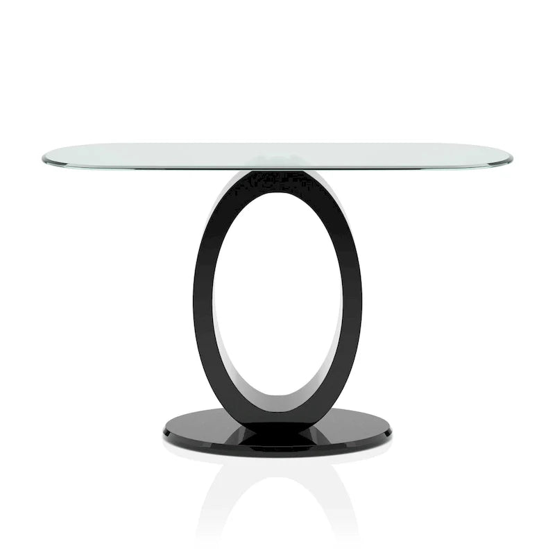 Modern 47-Inch Sofa Table with O-Shaped Base and Tempered Glass Top