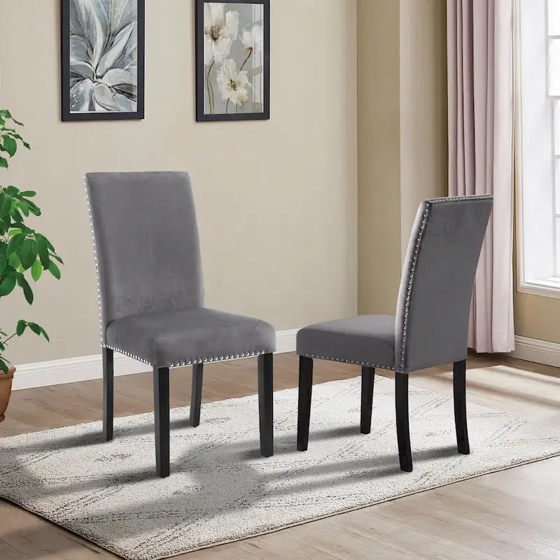 Velvet Dining Chair with Nailhead Trim, Set of 2