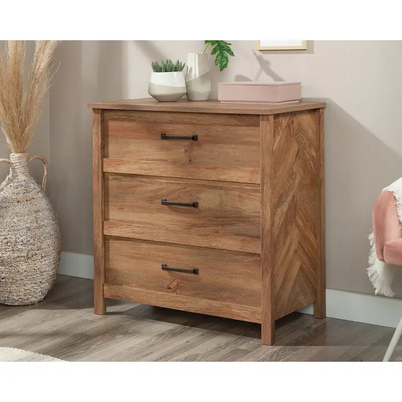 3-Drawer Chest with Herringbone Side Panels
