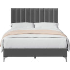 Bed Frame with Adjustable Velvet Headboard – 800 lb Capacity