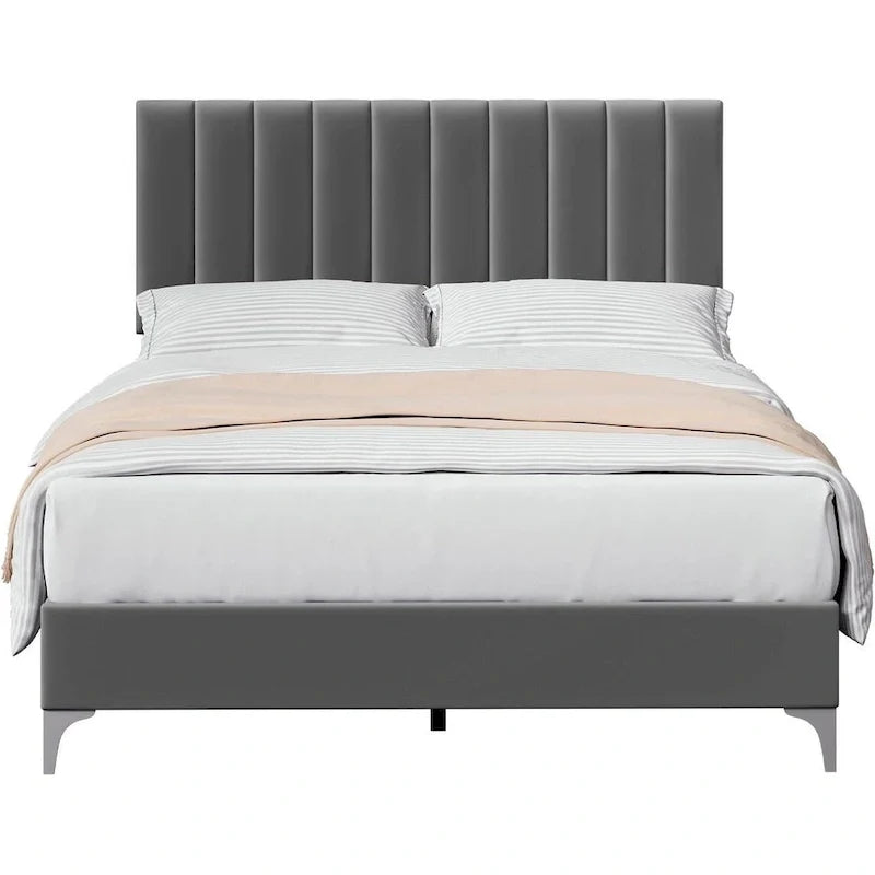Bed Frame with Adjustable Velvet Headboard – 800 lb Capacity