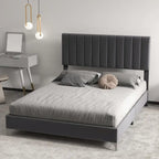 Bed Frame with Adjustable Velvet Headboard – 800 lb Capacity