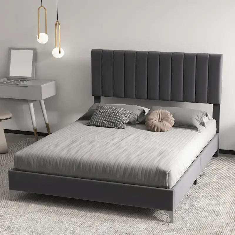 Bed Frame with Adjustable Velvet Headboard – 800 lb Capacity