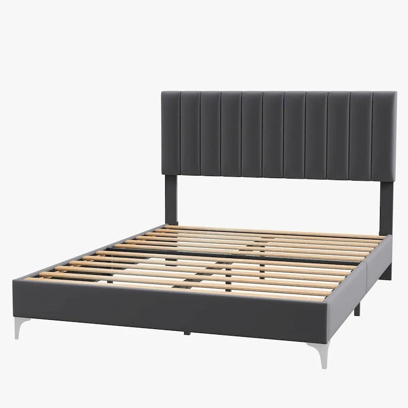 Bed Frame with Adjustable Velvet Headboard – 800 lb Capacity