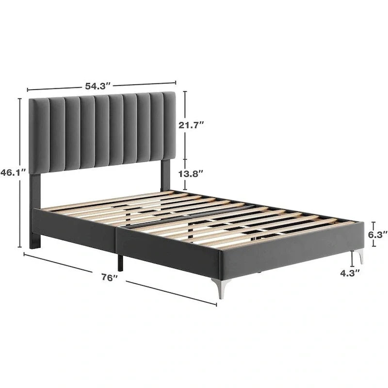 Bed Frame with Adjustable Velvet Headboard – 800 lb Capacity
